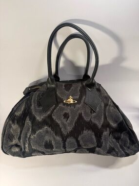 Vivienne Westwood Black and Gold Jacquard Handbag with Orb Emblem